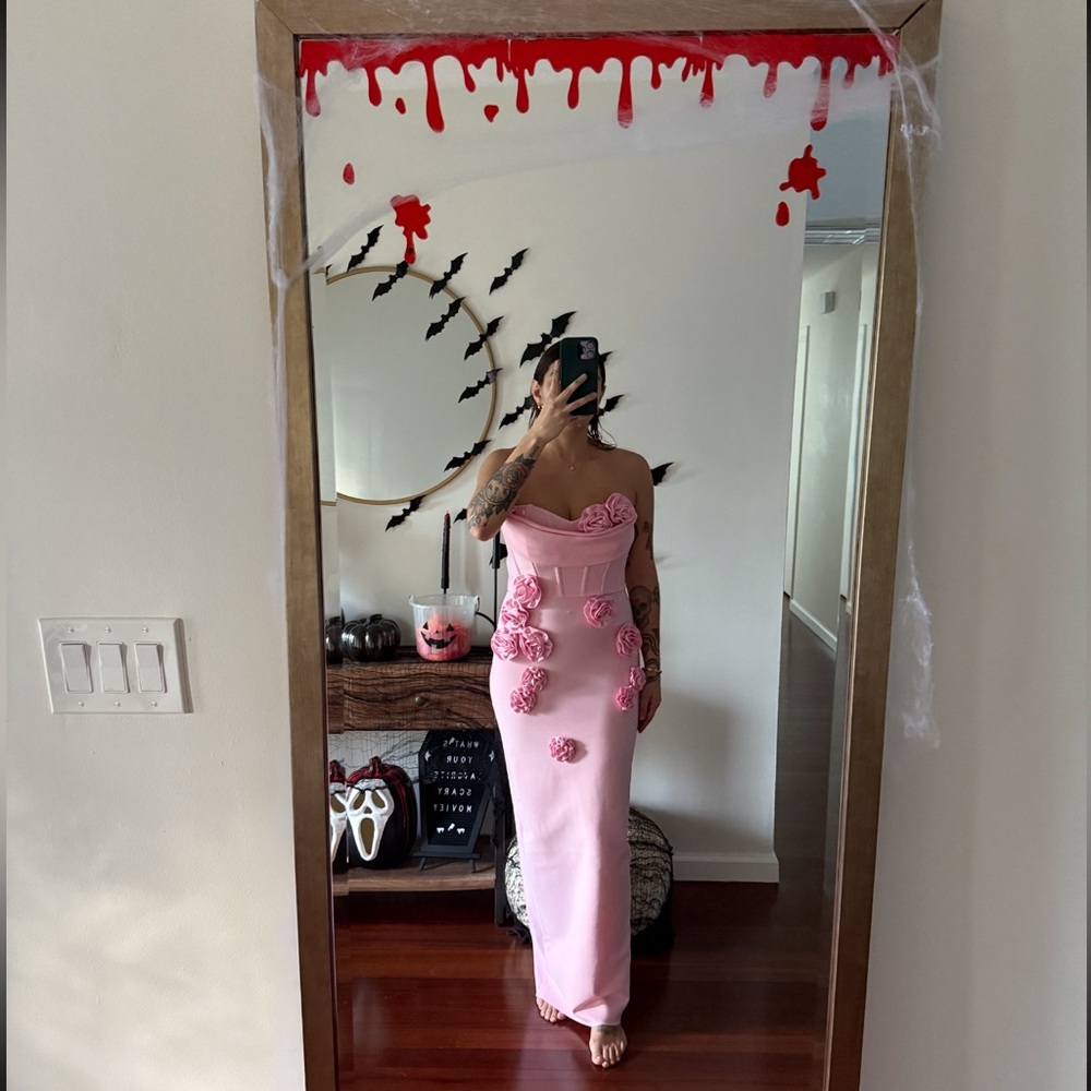 NWT Mew Mews Arushi | Chic Strapless Pink Flower Bandage Dress - Picture 12 of 13